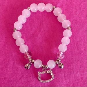 Hello Kitty Pink Cloud Jade Bracelet Sparkly White Sanri Silver Heart Bell Charm